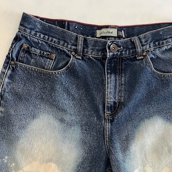 Anchor Blue Distressed Raw Hem Painted Y2K Denim Jorts - Picture 3 of 8